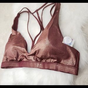 Metallic Burgundy PINK ultimate sports bra NWT